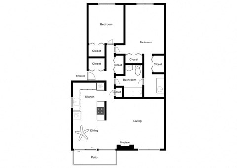 2D Illustration of 2 Bedroom Layout